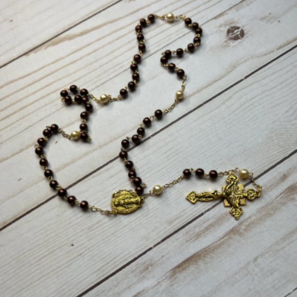 Handmade Brown Glass Pearl Rosary - Picture 2 of 4